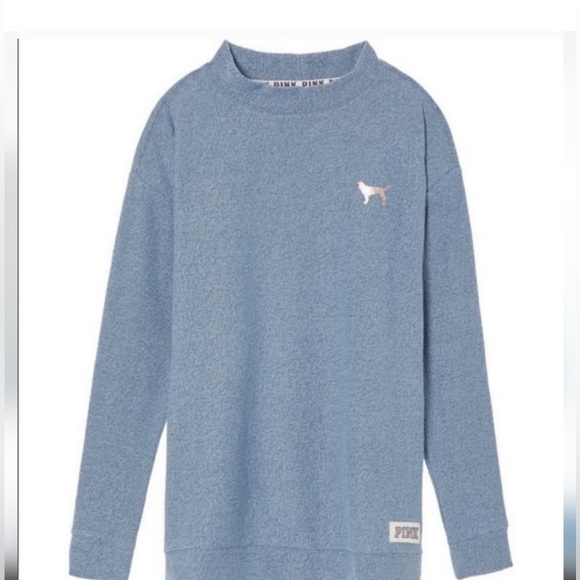 Victoria’s Secret PINK high Neck Stadium Terry Sweatshirt in DustySeafoam Size S - Picture 1 of 4